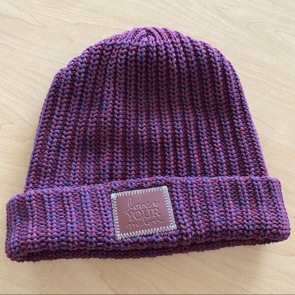 Love Your Melon-Burgundy Two Tone Mixed Knit Beanie - Picture 1 of 7